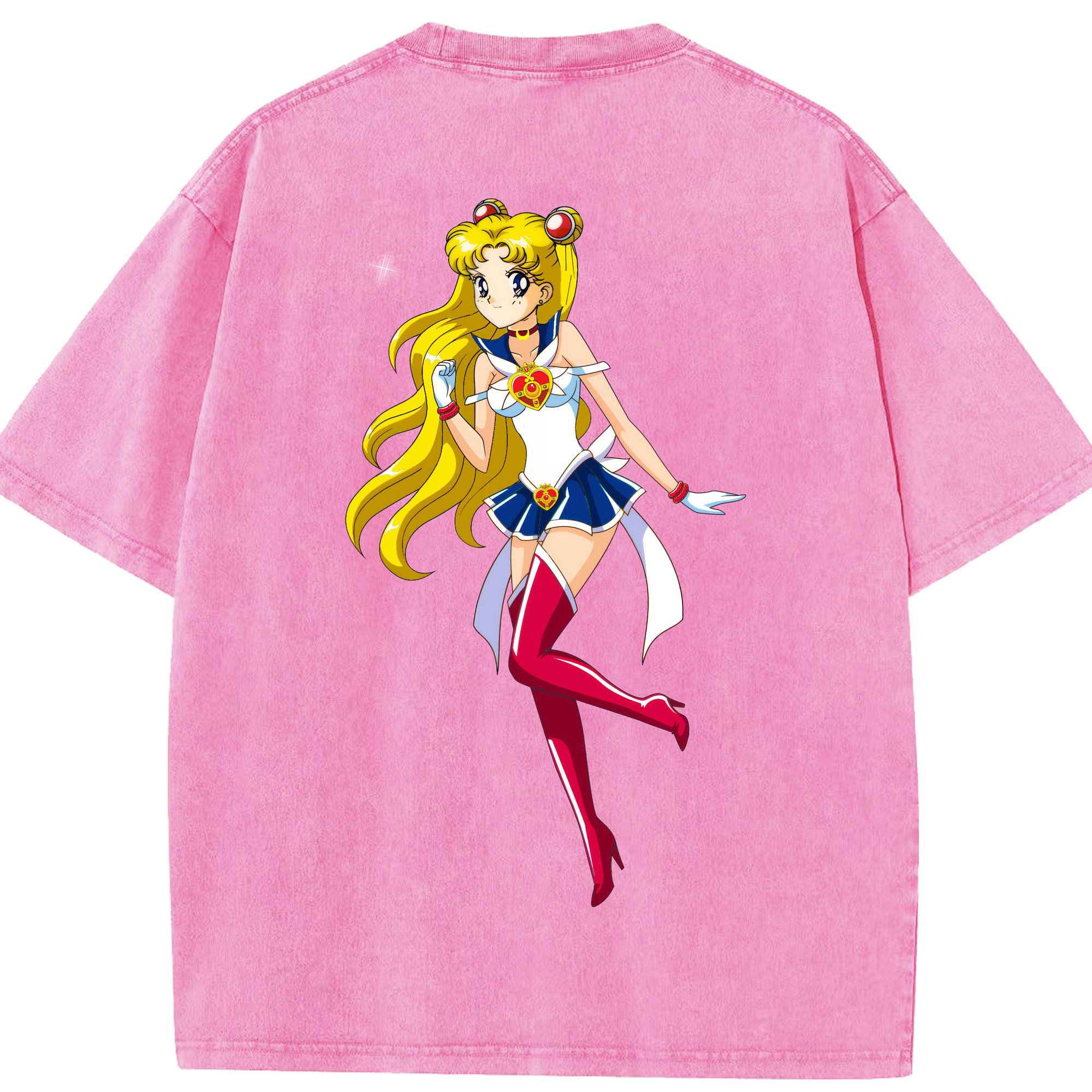 （画像用） 美少女戦士セーラームーン 月野 うさぎ つきの うさぎ Sailor Moon Tsukino Usagi 綿100% ヴィンテージ風 半袖Tシャツ（背面プリント）